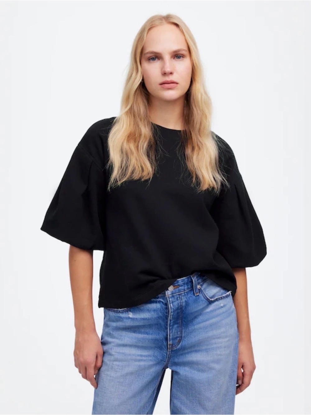 Madewell Black Puff Sleeve Sweatshirt Tee Size Large - Picture 5 of 11